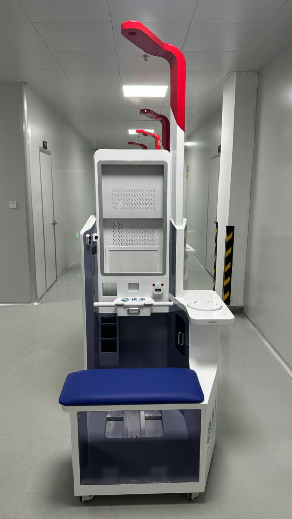 Finished medical diagnostic equipment enclosure with medical-grade powder coating and precision assembly