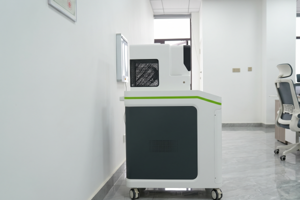 CNC machined medical device cart housing with precision mounting holes and integrated support structure.