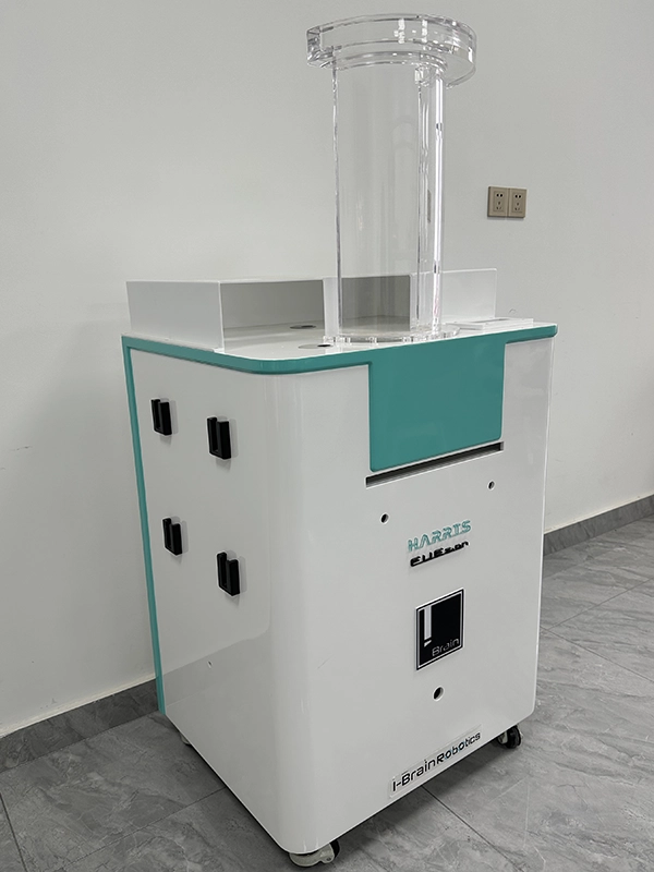 Front view of custom medical robot enclosure manufacturing with high-gloss finish
