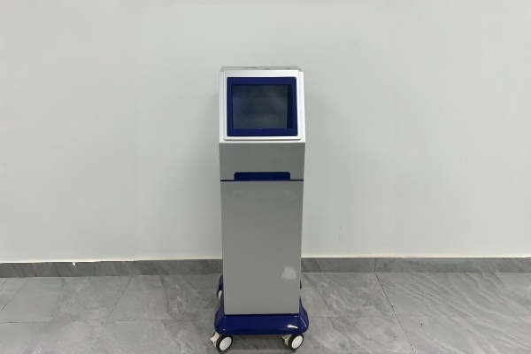 Front view of the minimalist medical beauty equipment cart featuring a dual-color matte and glossy finish.