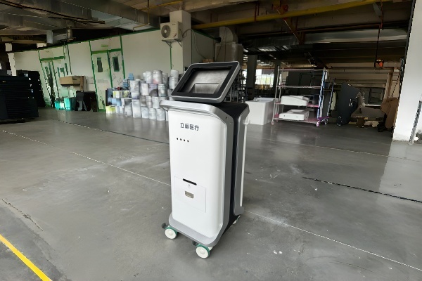 Rapid prototyping medical parts integration, demonstrating the flush assembly of the top screen bezel on the rehabilitation equipment ABS cart enclosure.